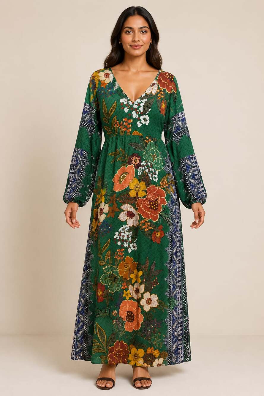 Philosophy Republic Clothing Green Floral Long Sleeve Maxi Dress Size 12